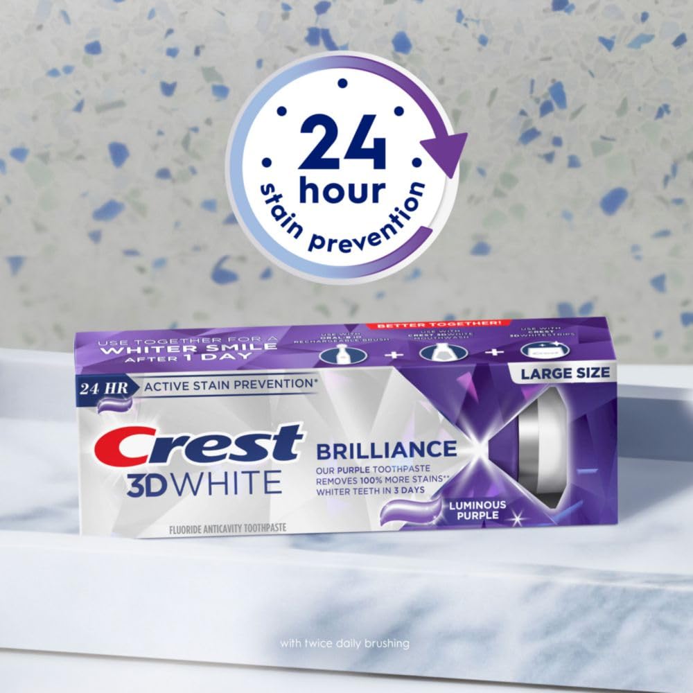 Crest 3D White Brilliance Luminous Purple balinanti dantų pasta, 3 vnt.