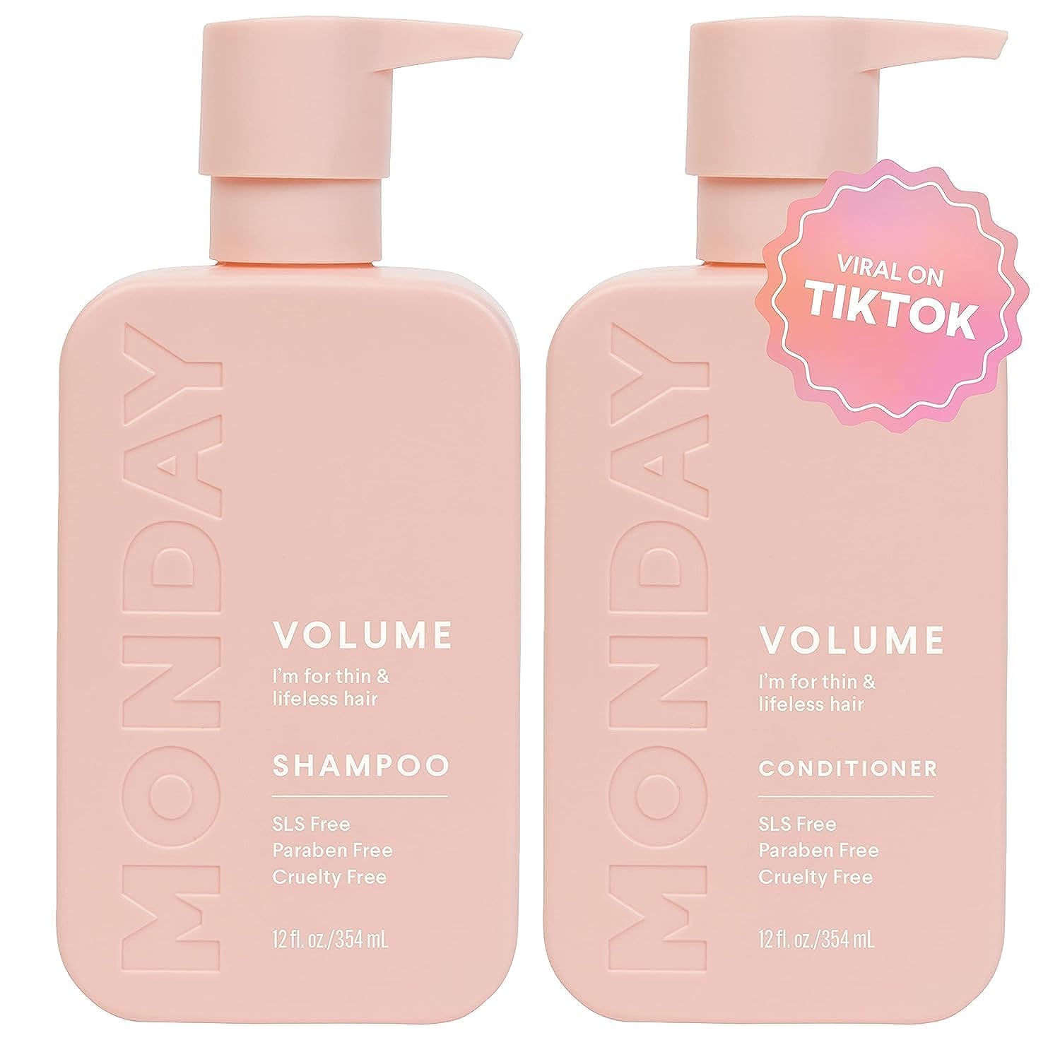 MONDAY HAIRCARE Volume Shampoo + Conditioner Set (2 Pack) for Thin, Fine, and Oily Hair, Made from Coconut Oil, Ginger Extract, & Vitamin E, 100% Recyclable Bottles