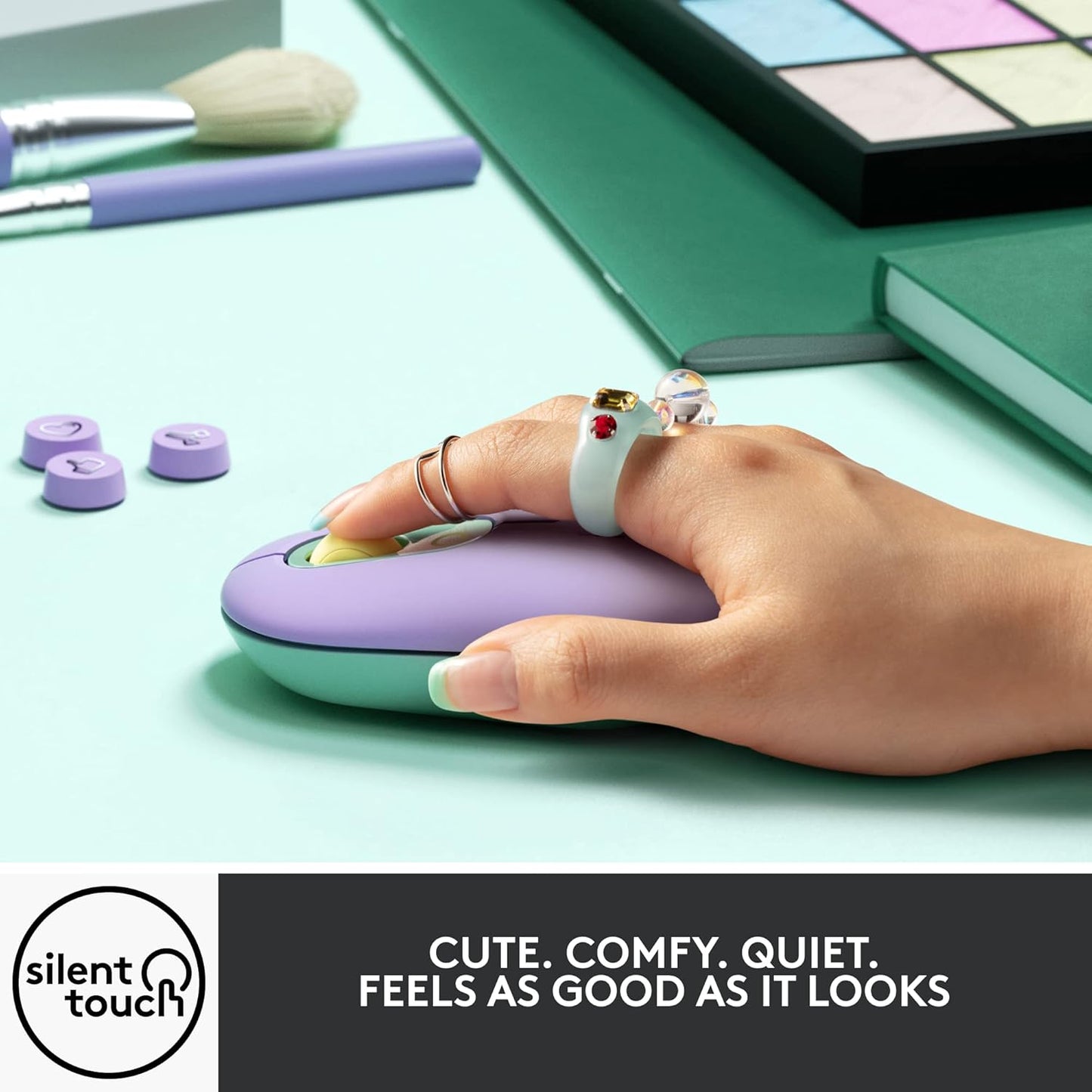 Logitech POP belaidė pelytė Mouse, Wireless Mouse with Customizable Emojis, Silenttouch Technology, Precision/Speed Scroll, Compact Design, Bluetooth, Multi-Device, OS Compatible - Daydream Mint