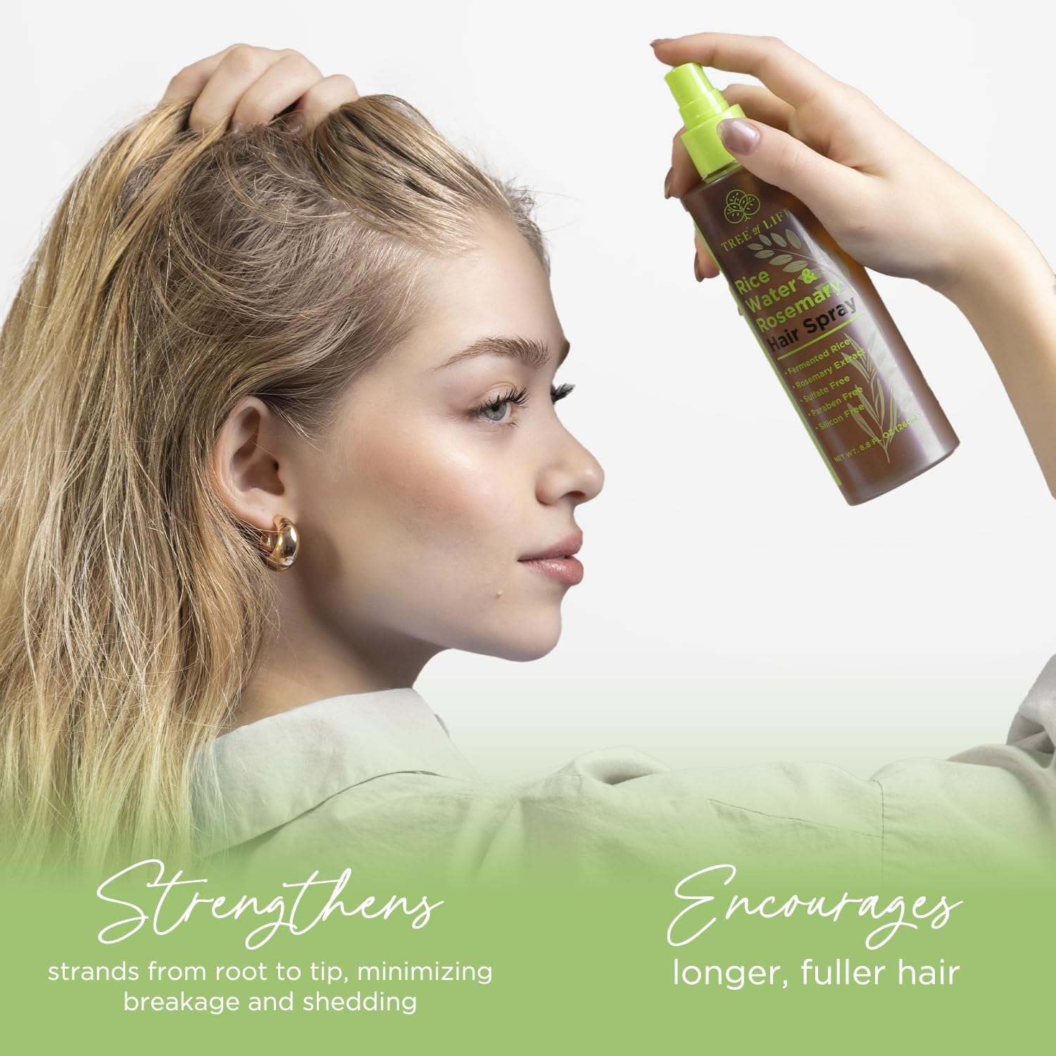 Tree of Life Beauty plaukų augimą skatinantis purškiamas ryžių vanduo su rozmarinu