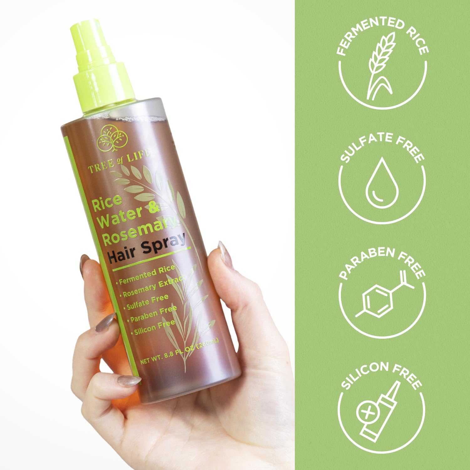 Tree of Life Beauty plaukų augimą skatinantis purškiamas ryžių vanduo su rozmarinu