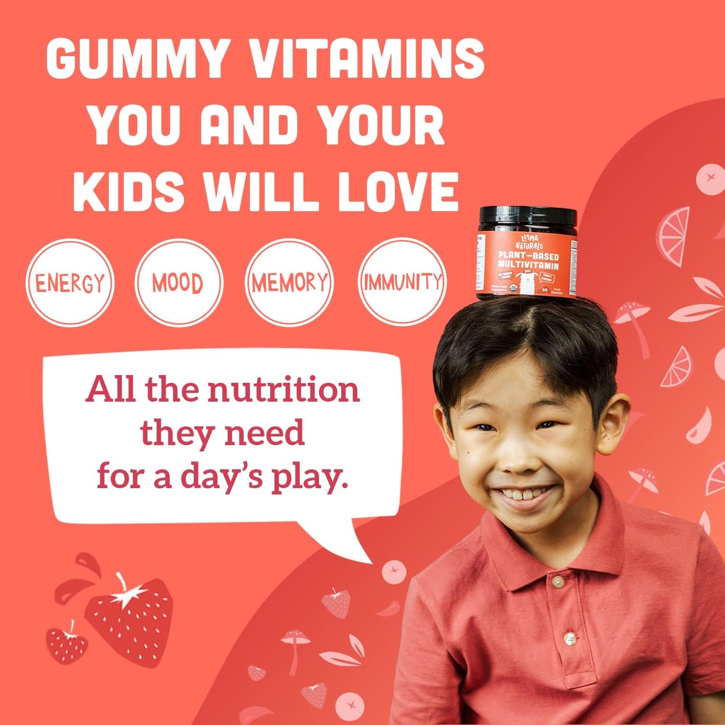 Llama Naturals Real Fruit Gummy Vitamins for Kids, No Added Sugar Cane