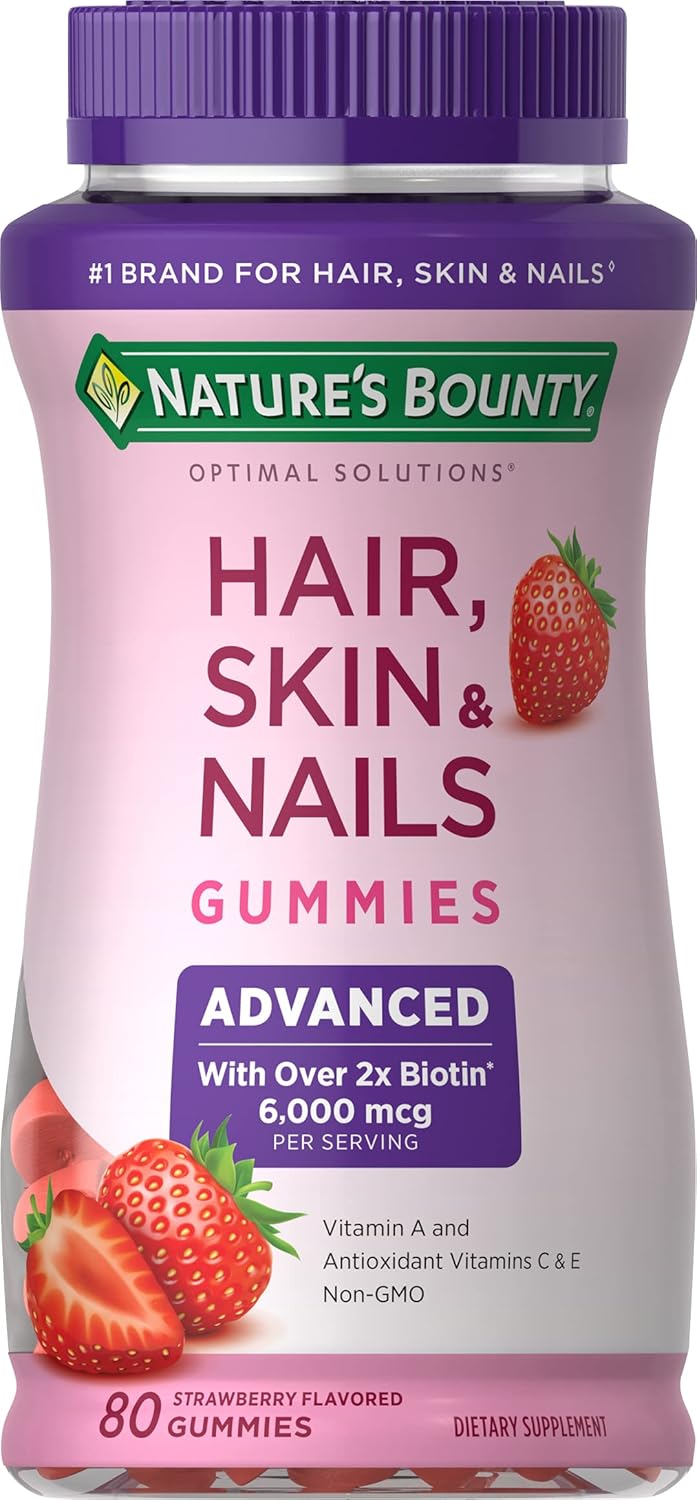 Nature’s Bounty Optimal Solutions Advanced plaukų, odos ir nagų guminukai, braškių skonio