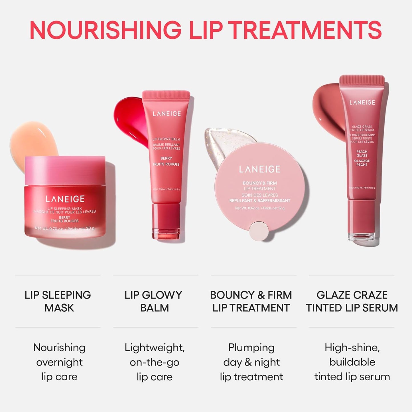 LANEIGE lūpų priežiūros rinkinys – naktinė lūpų kaukė ir drėkinamieji balzamai