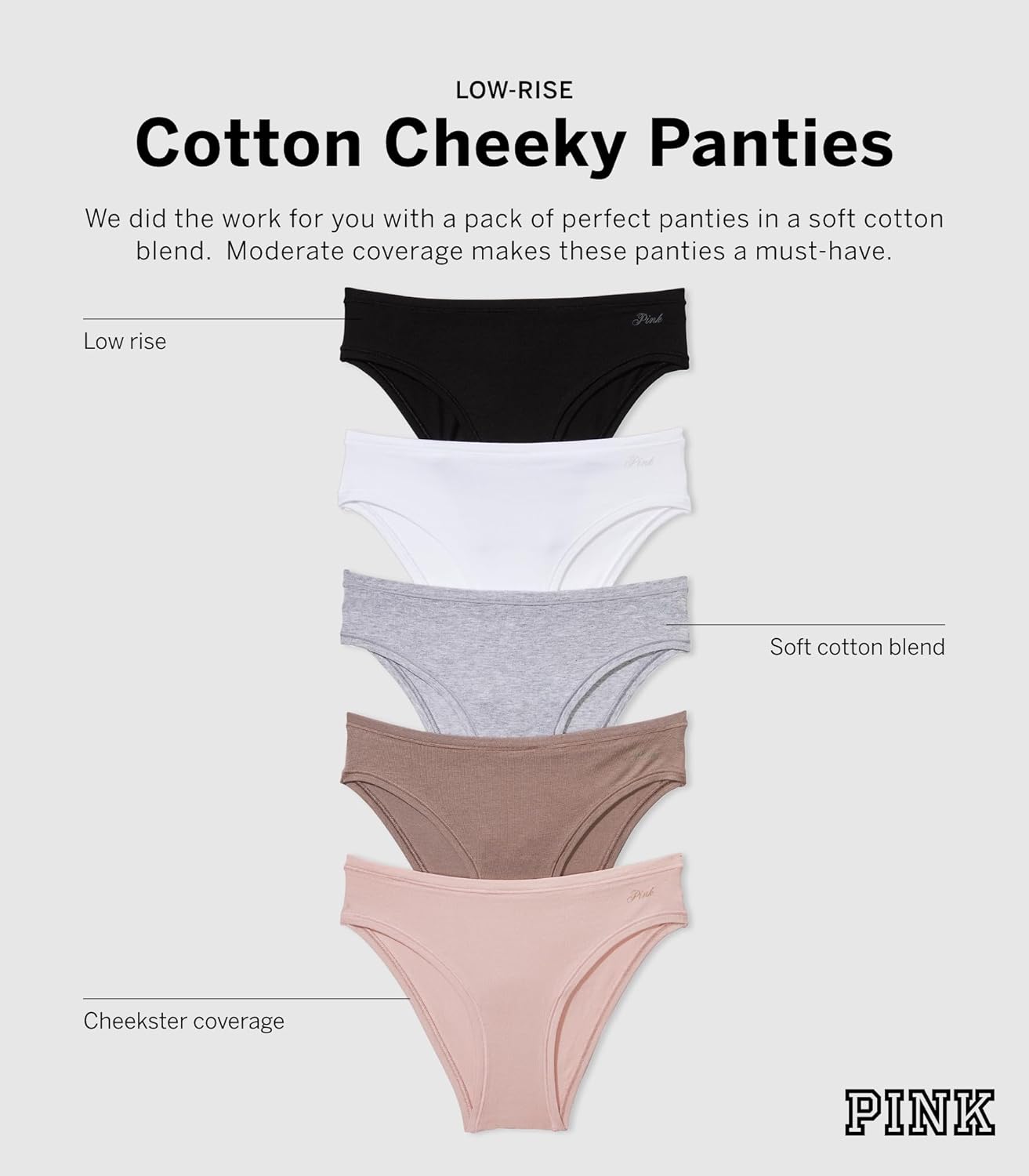 Victoria's Secret Pink moteriški apatiniai, 5 vnt.