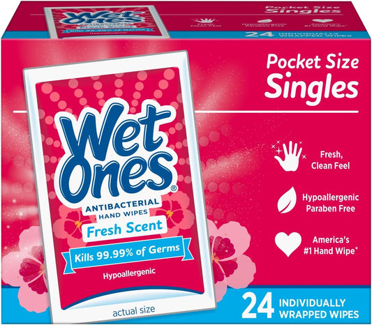 Wet Ones Singles Antibakterinės valomosios servetėlės – 1 dėžutė, 24 vnt.