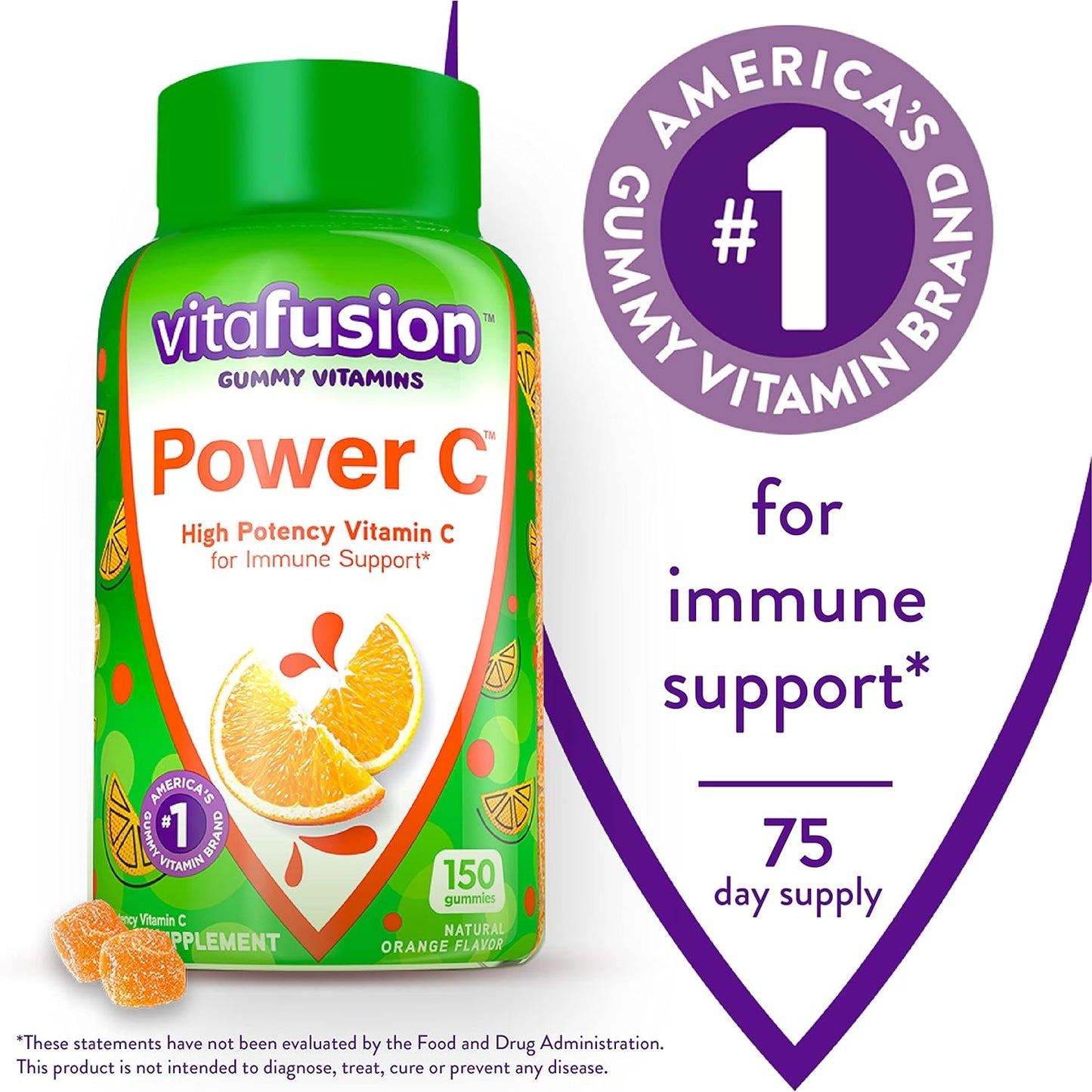 Vitafusion Power C Vitamin C Gummies for Immune Support, Orange Flavored