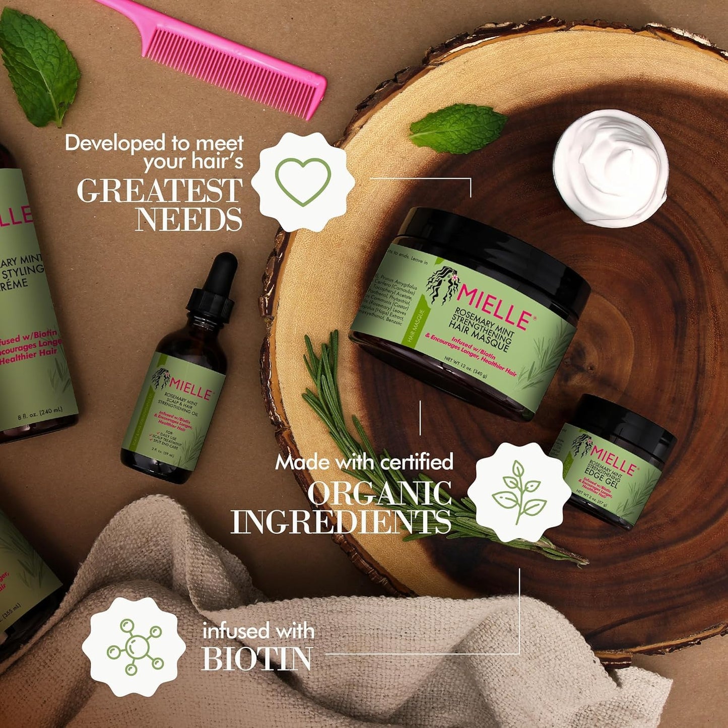 Mielle Organics Rosemary Mint plaukus stiprinanti kaukė