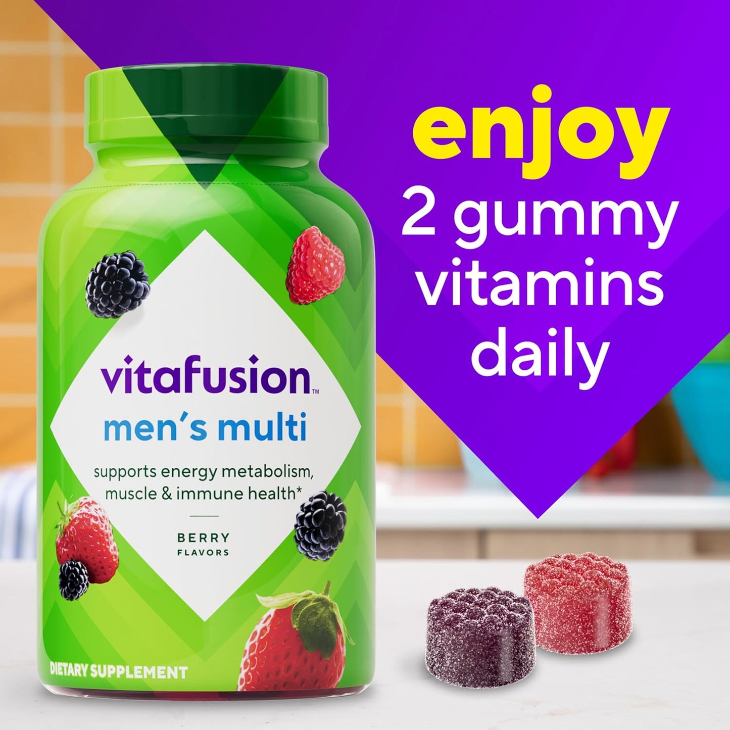 Vitafusion kasdieniai multivitaminai vyrams, uogų skonio, 120 guminukų