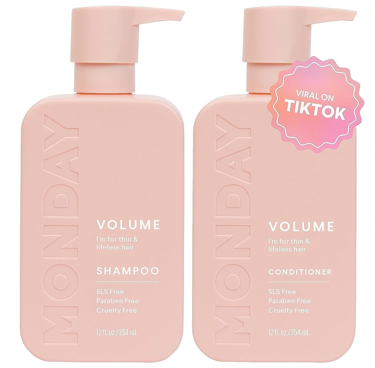 MONDAY HAIRCARE Volume Shampoo + Conditioner Set (2 Pack) for Thin, Fine, and Oily Hair, Made from Coconut Oil, Ginger Extract, & Vitamin E, 100% Recyclable Bottles