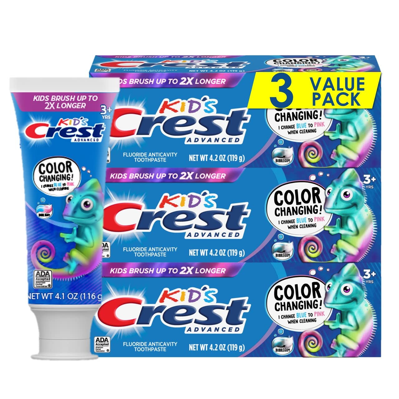 Crest Kid'S Fluoride Toothpaste, Bubblegum Flavor, 4.2 Oz (Pack of 3)