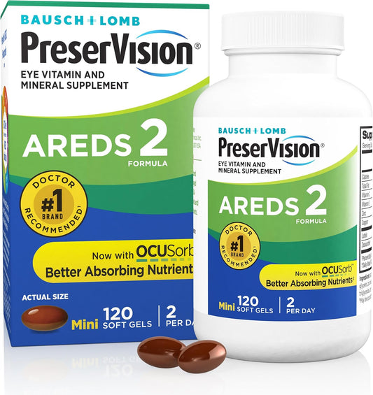 PreserVision AREDS 2 vitaminų ir mineralų papildas akims su liuteinu, zeaksantinu, vitaminais C ir E, cinku bei variu, 120 minkštųjų kapsulių