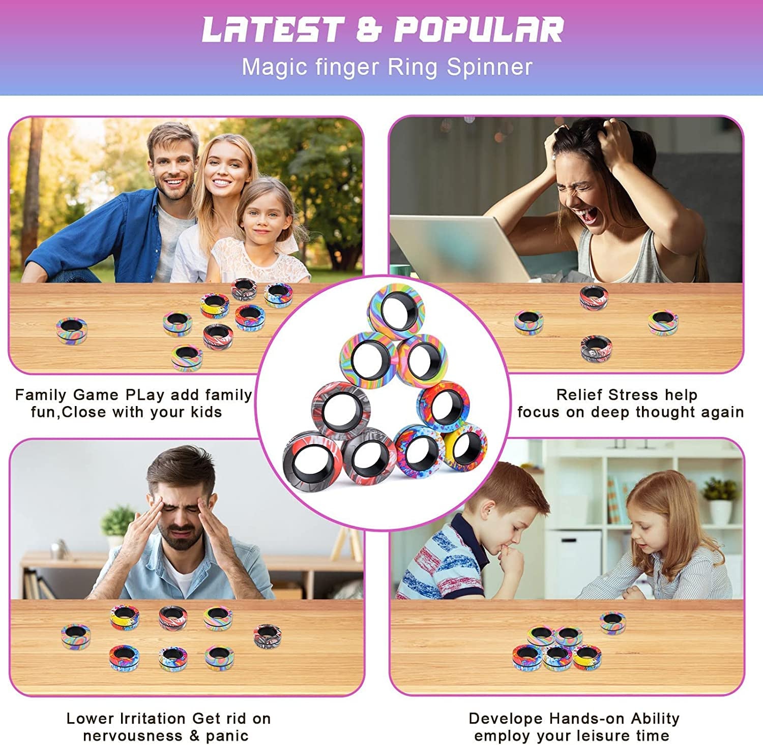 Cevioce 9 vnt. magnetinių žiedų fidget rinkinys