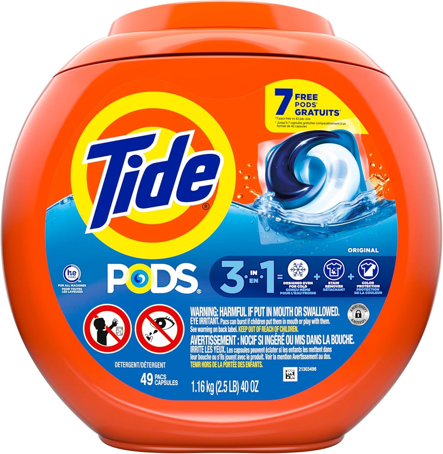 Tide PODS 3 viename skalbimo kapsulės – dėmių valiklis, kvapų neutralizatorius ir spalvų apsauga, 42 vnt.