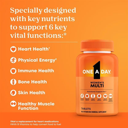 One A Day moterų multivitaminai su biotinu, kalciu, folio rūgštimi, geležimi ir cinku, 200 tablečių