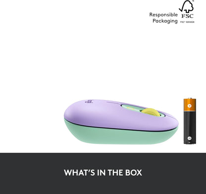 Logitech POP belaidė pelytė Mouse, Wireless Mouse with Customizable Emojis, Silenttouch Technology, Precision/Speed Scroll, Compact Design, Bluetooth, Multi-Device, OS Compatible - Daydream Mint