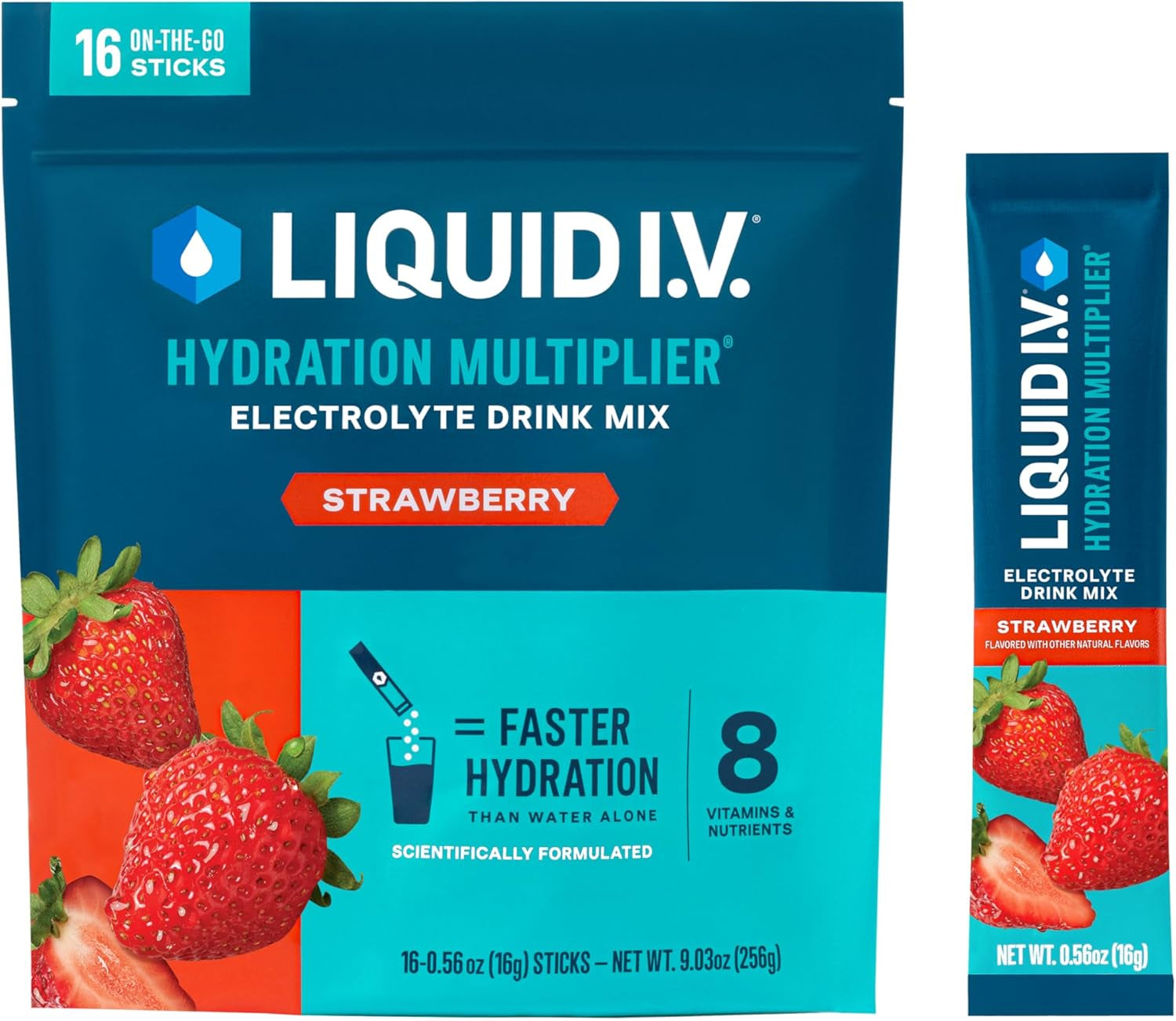 Liquid I.V. Hydration Multiplier elektrolitų gėrimo milteliai, hidratacijos palaikymui, 16 vienkartinių pakelių