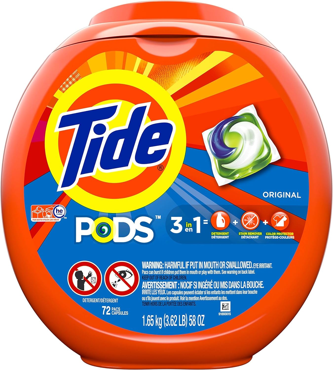 Tide PODS 3 viename skalbimo kapsulės – dėmių valiklis, kvapų neutralizatorius ir spalvų apsauga, 42 vnt.