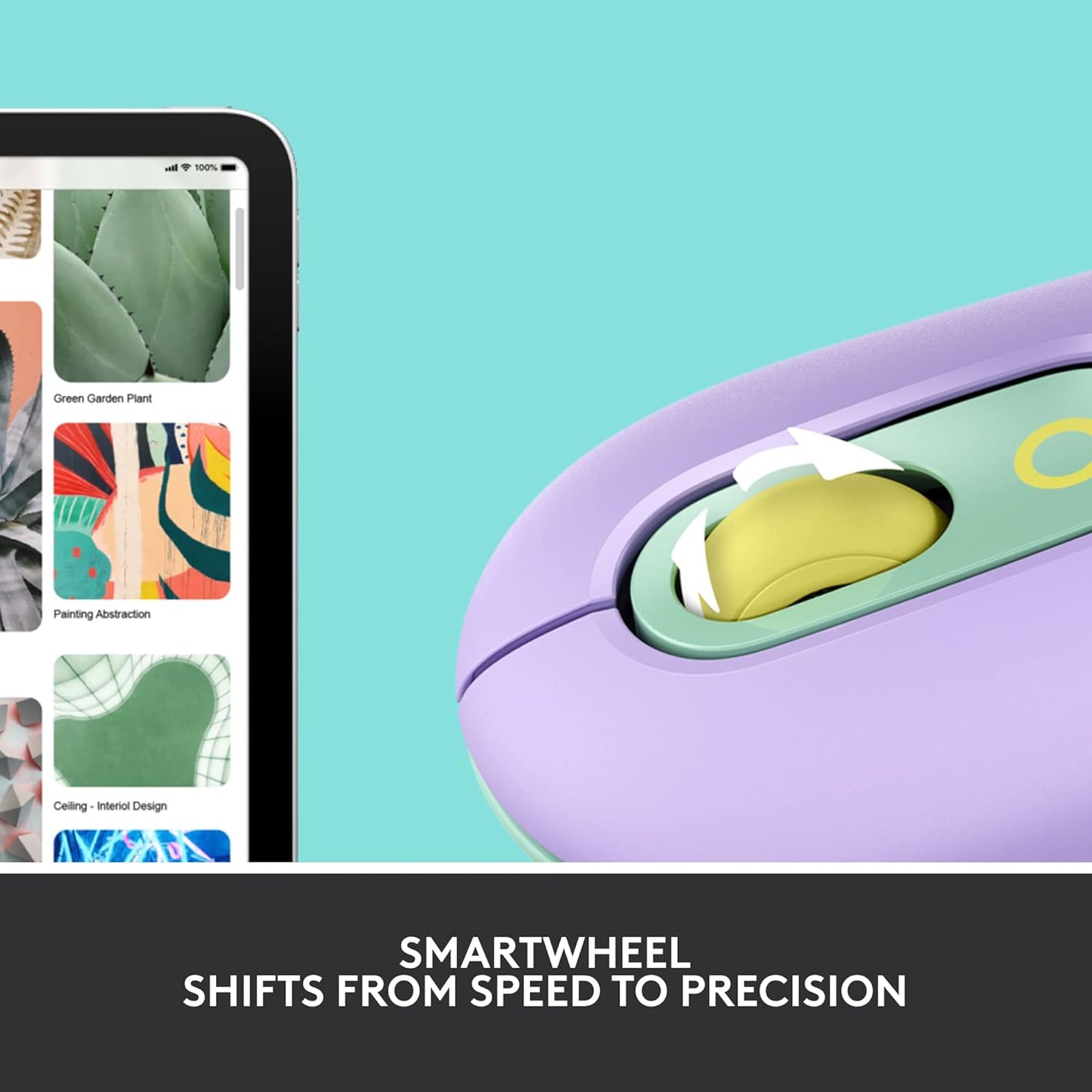 Logitech POP belaidė pelytė Mouse, Wireless Mouse with Customizable Emojis, Silenttouch Technology, Precision/Speed Scroll, Compact Design, Bluetooth, Multi-Device, OS Compatible - Daydream Mint