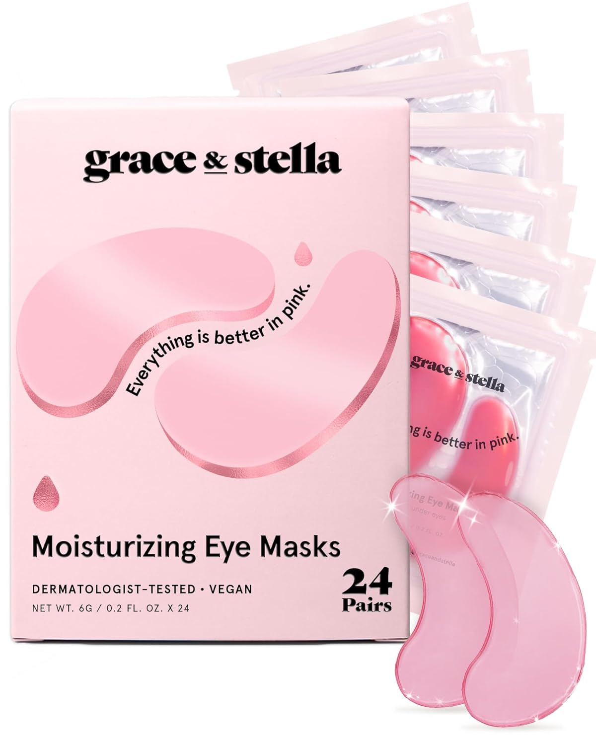 grace & stella Energizing paakių kaukės nuo paburkimo ir tamsių ratilų (24 poros)