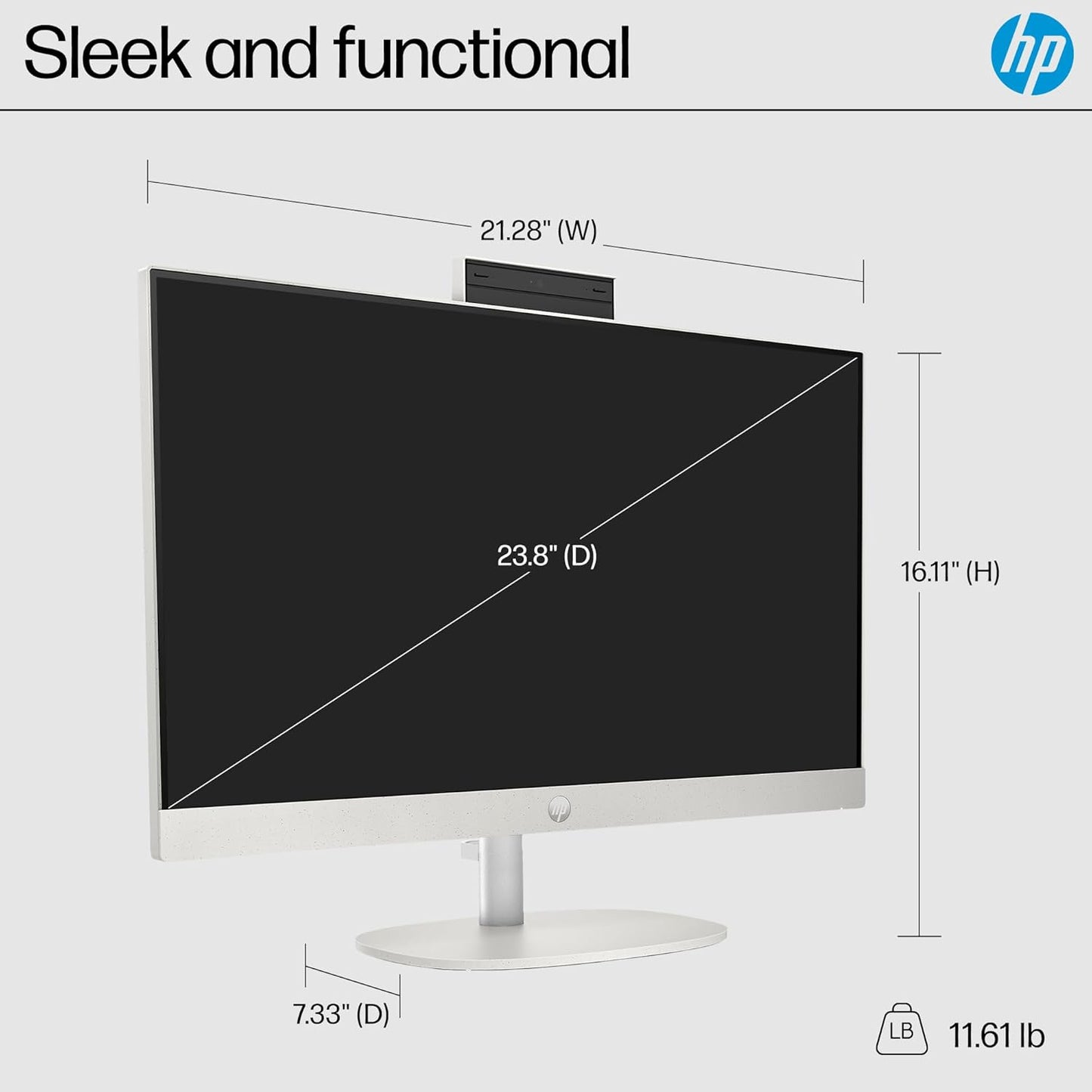 HP 24 Inch All-In-One Desktop PC, FHD Display, AMD Ryzen 5 7520U, 8 GB RAM, 256 GB SSD, AMD Radeon Graphics, Windows 11 Home, 24-Cr0002 (2024)