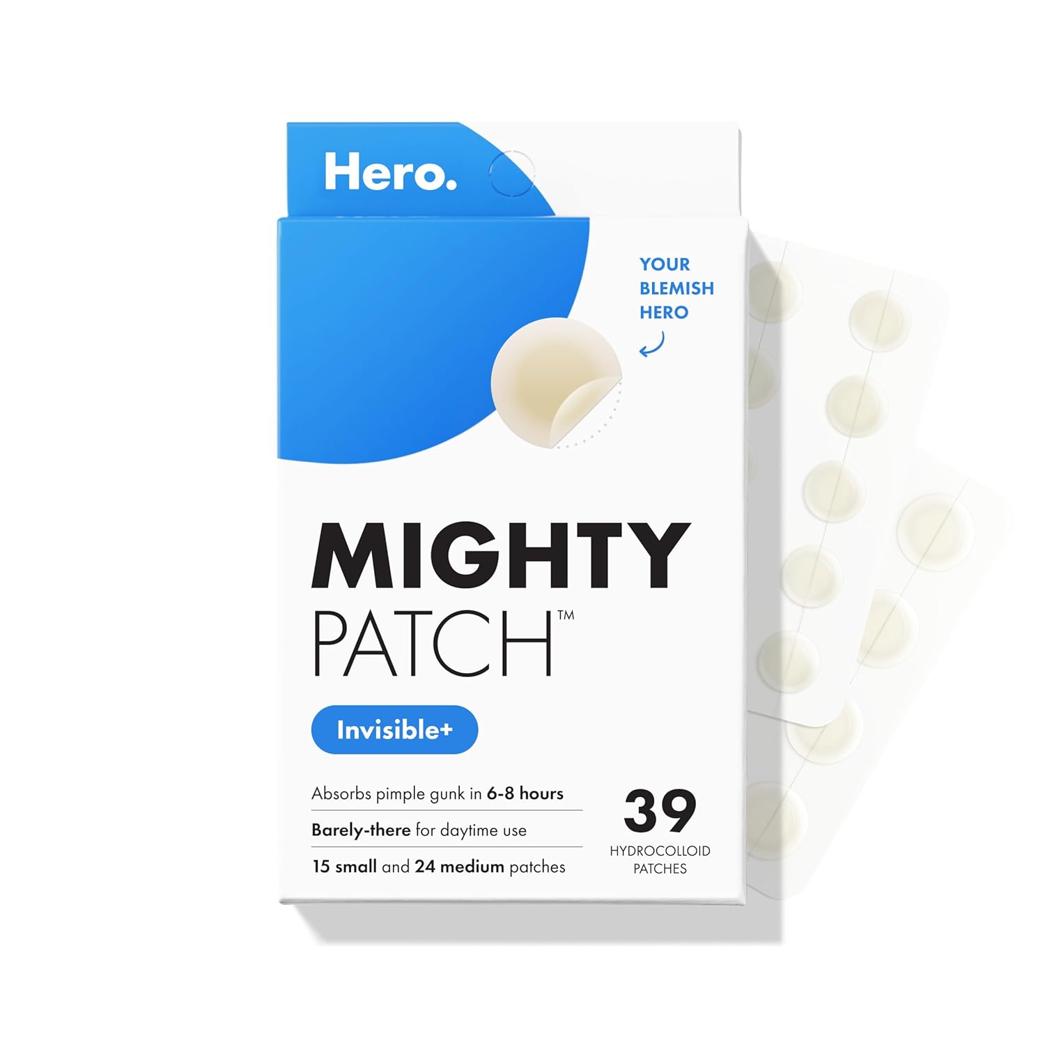 Mighty Patch™ Invisible+ - Dieniniai hidrokoloidiniai pleistrai nuo spuogų, skirti paslėpti spuogus ir dėmeles