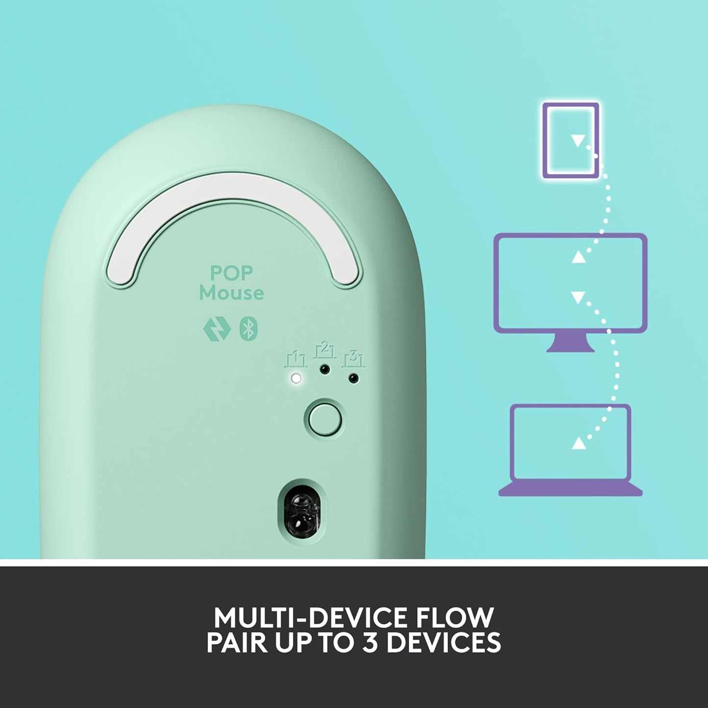 Logitech POP belaidė pelytė Mouse, Wireless Mouse with Customizable Emojis, Silenttouch Technology, Precision/Speed Scroll, Compact Design, Bluetooth, Multi-Device, OS Compatible - Daydream Mint