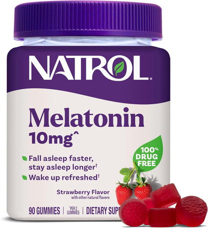 Natrol melatonino guminukai, 10 mg, braškių skonio