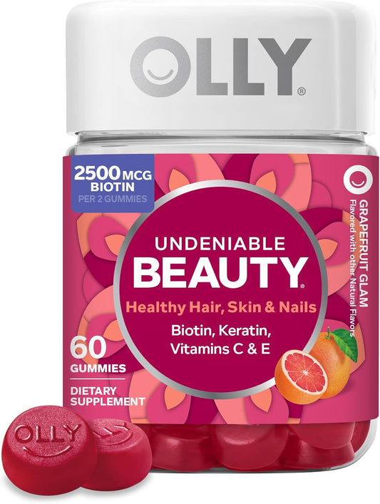 OLLY Undeniable Beauty plaukų, odos ir nagų guminukai, 2500 mcg biotino, su keratinu ir vitaminu C, greipfrutų skonio