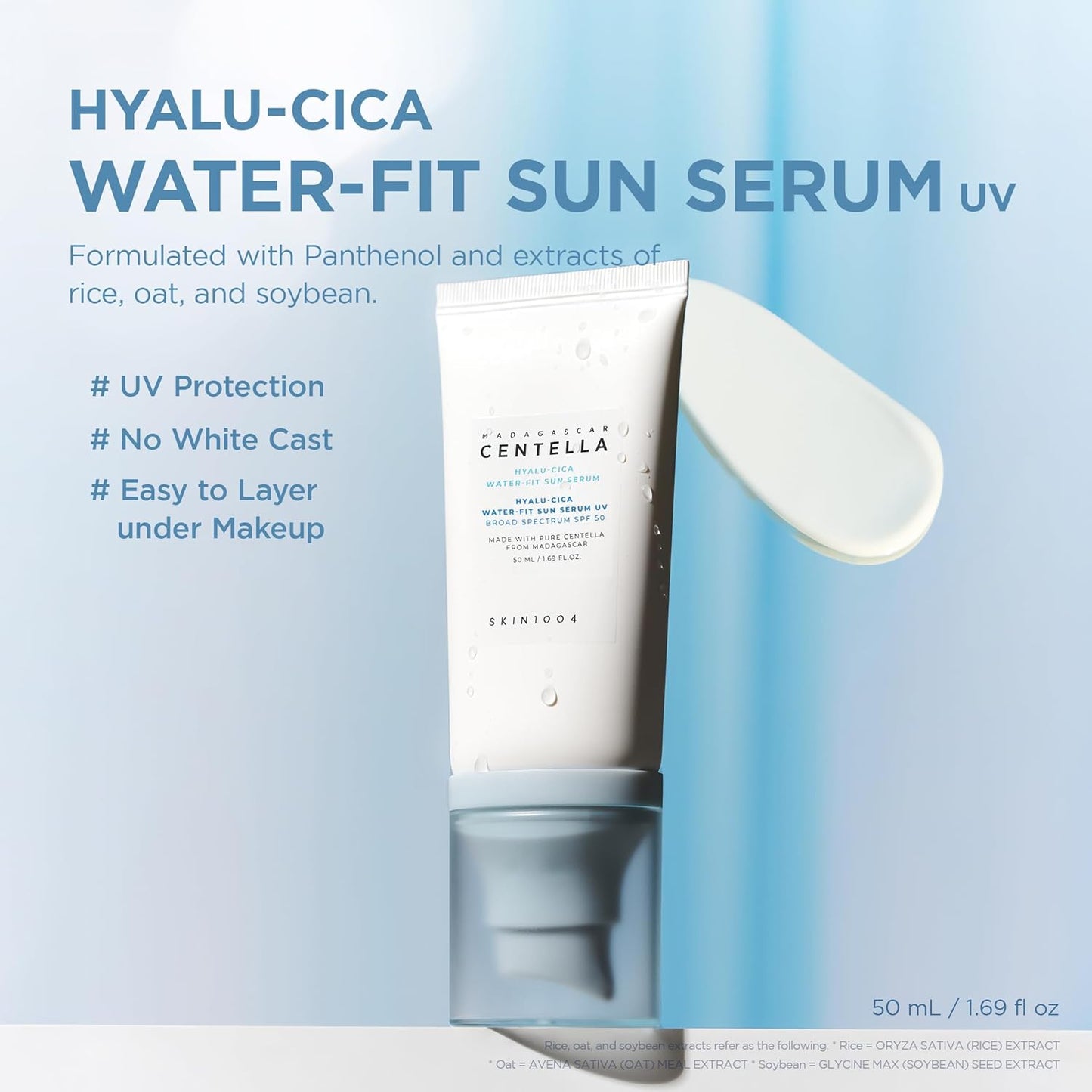 SKIN1004 Madagascar Centella Hyalu-Cica Water-Fit Sun Serum SPF 50 apsauginis kremas nuo saulės, 50 ml