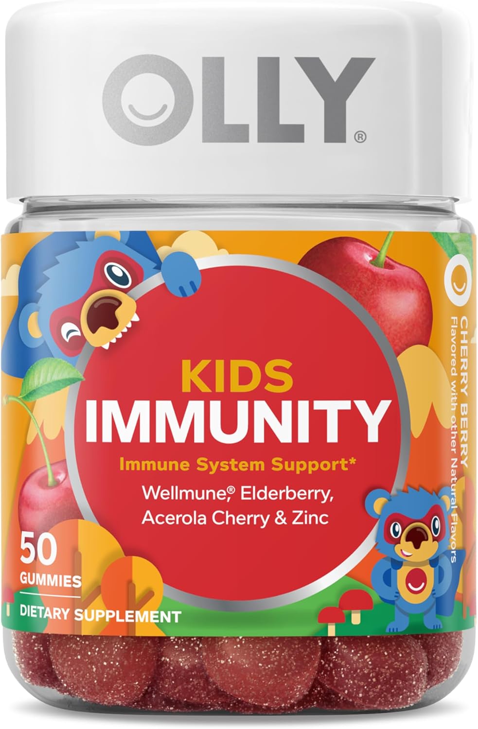 OLLY Kids Immunity guminukai vaikams su šeivamedžiu, vitaminu C ir cinku, imuninės sistemos palaikymui, 50 guminukų