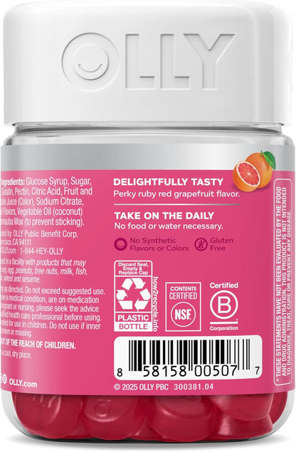 OLLY Undeniable Beauty plaukų, odos ir nagų guminukai, 2500 mcg biotino, su keratinu ir vitaminu C, greipfrutų skonio
