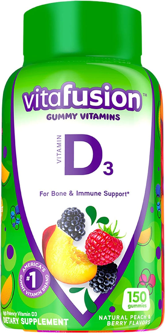 Vitafusion Vitamin D3 Gummy Vitamins for Bone and Immune System Support, Peach, Blackberry and Strawberry Flavored