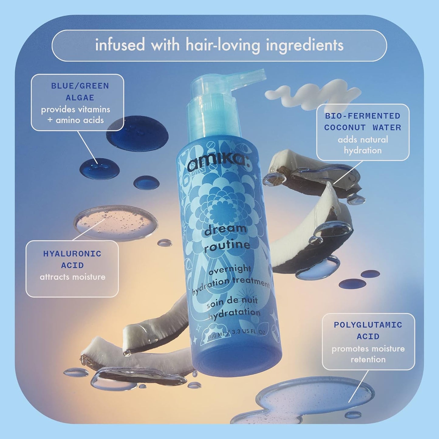 Amika naktinė drėkinamoji plaukų kaukė, 100 ml