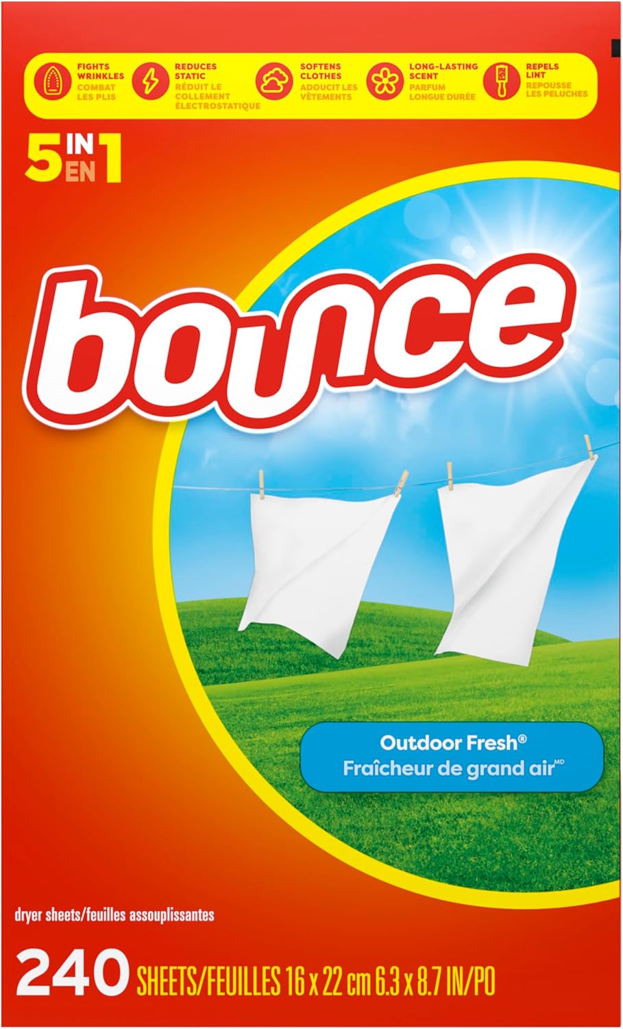 Bounce audinių minkštiklio džiovyklės lakšteliai, Outdoor Fresh kvapas, 240 vnt.