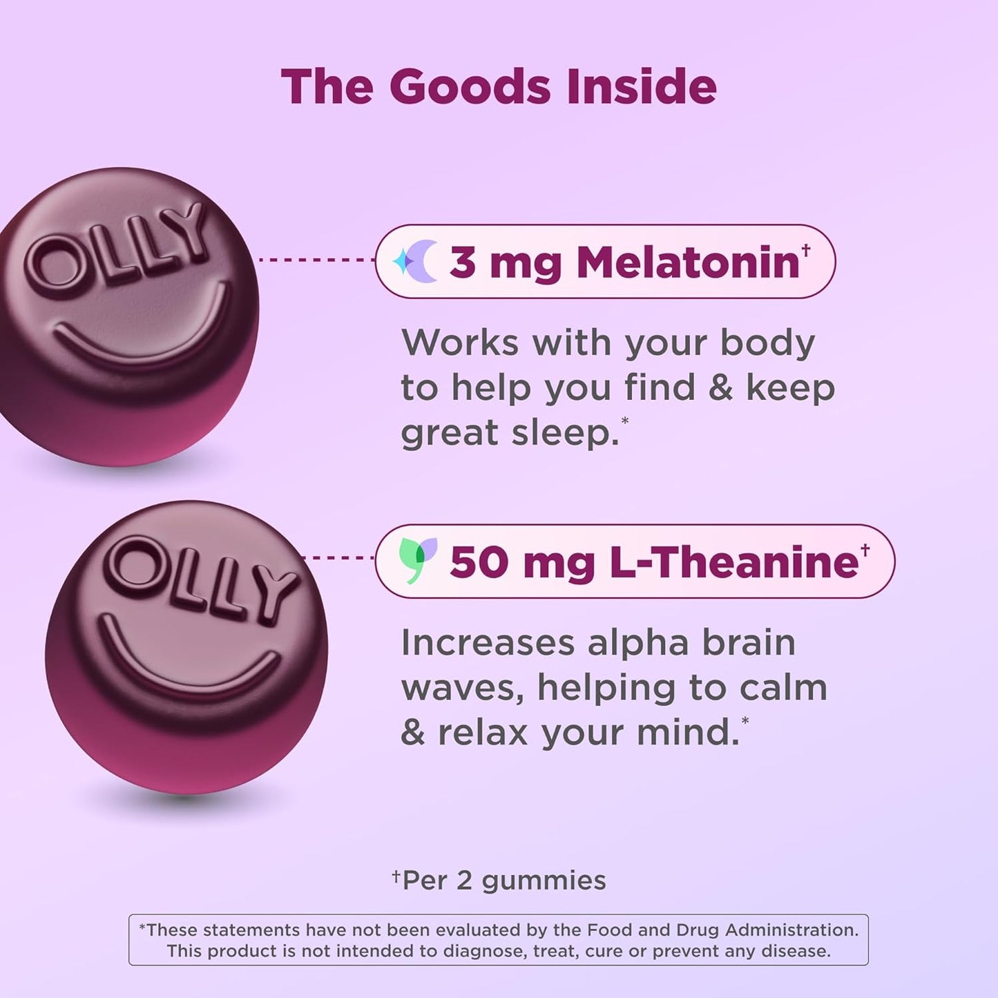 OLLY Sleep guminukai su melatoninu, L-teaninu, ramunėlėmis ir melisa, gervuogių skonio