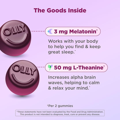 OLLY Sleep guminukai su melatoninu, L-teaninu, ramunėlėmis ir melisa, gervuogių skonio