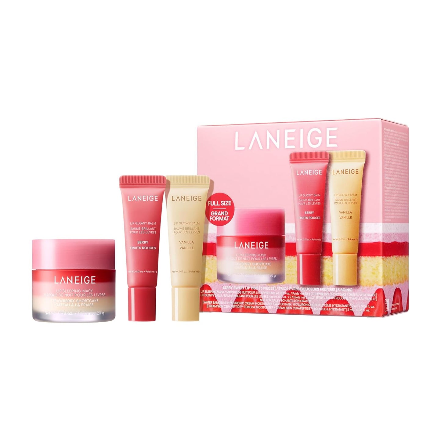 LANEIGE lūpų priežiūros rinkinys – naktinė lūpų kaukė ir drėkinamieji balzamai