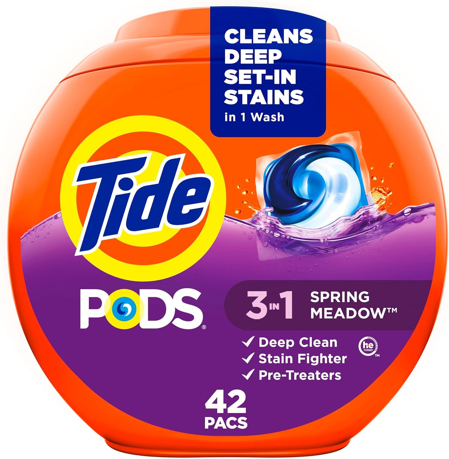 Tide PODS 3 viename skalbimo kapsulės – dėmių valiklis, kvapų neutralizatorius ir spalvų apsauga, 42 vnt.