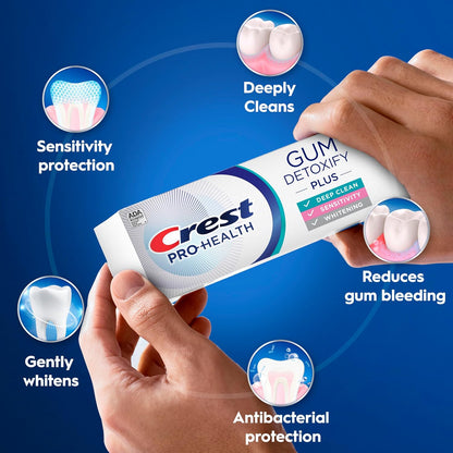 Crest Pro-Health Gum Detoxify Plus dantų pasta su fluoru, antibakterinė pasta dantenų sveikatai, jautrumo mažinimui, balinimui, apsaugai nuo ėduonies ir apnašų kontrolei (3 vnt.)