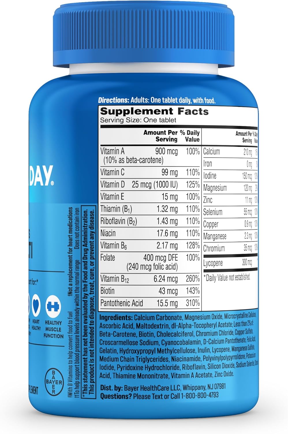 One A Day vyrų multivitaminai su vitaminu D, cinku, folio rūgštimi ir B grupės vitaminais, 200 tablečių