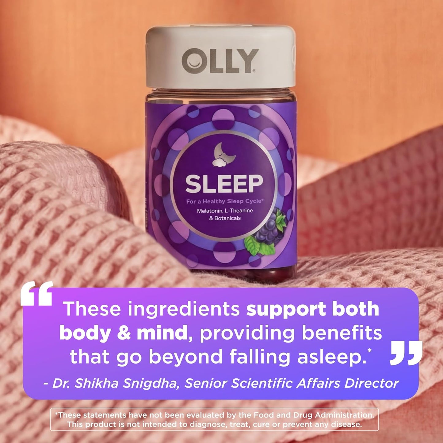 OLLY Sleep guminukai su melatoninu, L-teaninu, ramunėlėmis ir melisa, gervuogių skonio