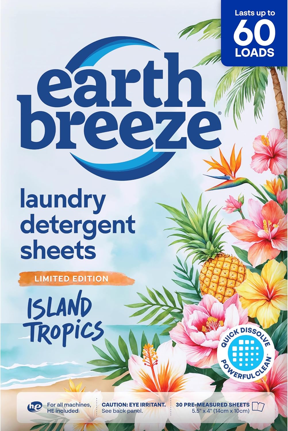 Earth Breeze ekologiški skalbimo lakšteliai, 30 lakštelių (iki 60 skalbimų)