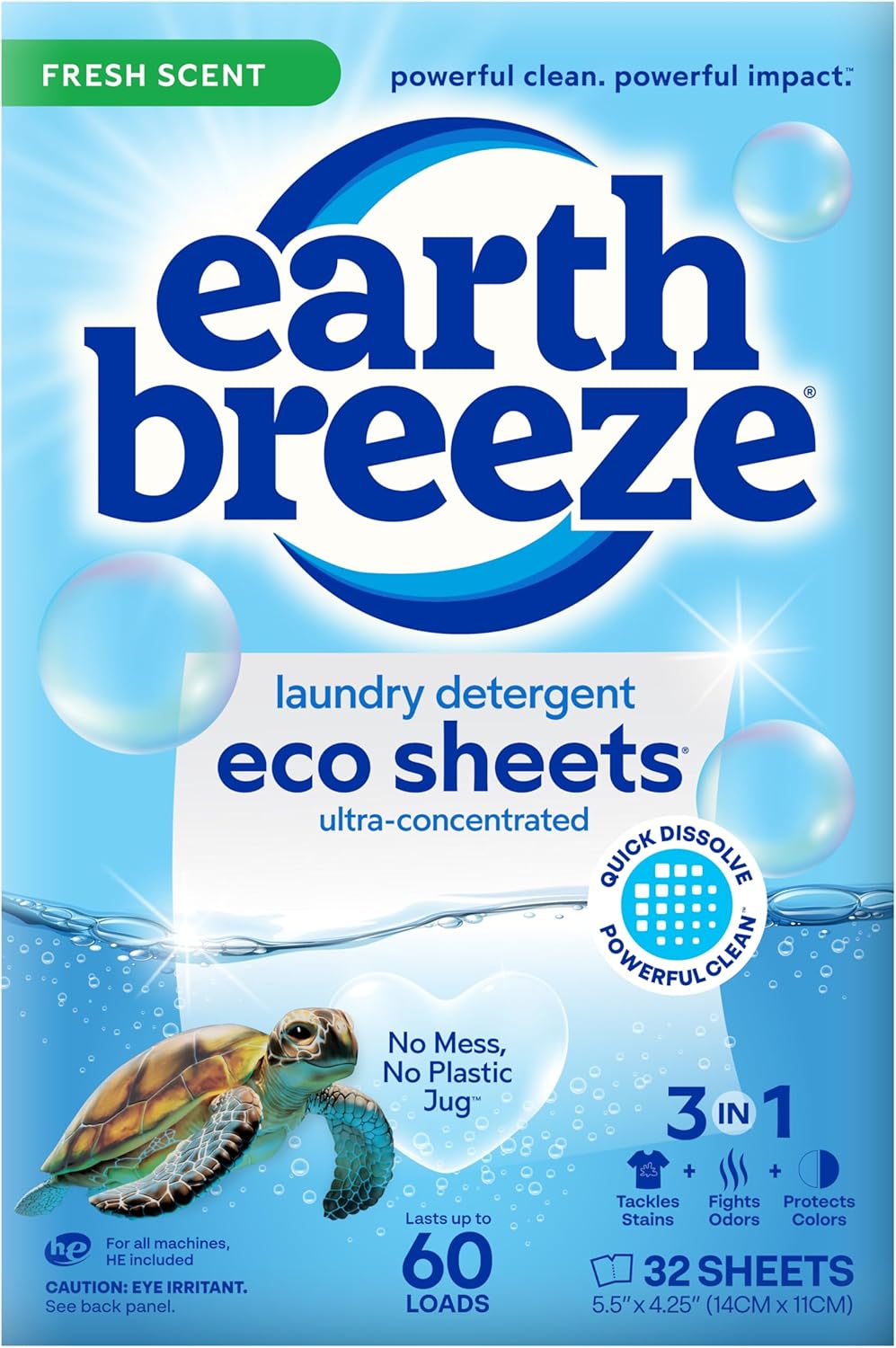 Earth Breeze ekologiški skalbimo lakšteliai, 30 lakštelių (iki 60 skalbimų)