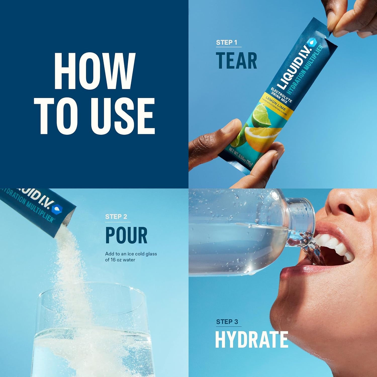 Liquid I.V. Hydration Multiplier elektrolitų gėrimo milteliai, hidratacijos palaikymui, 16 vienkartinių pakelių