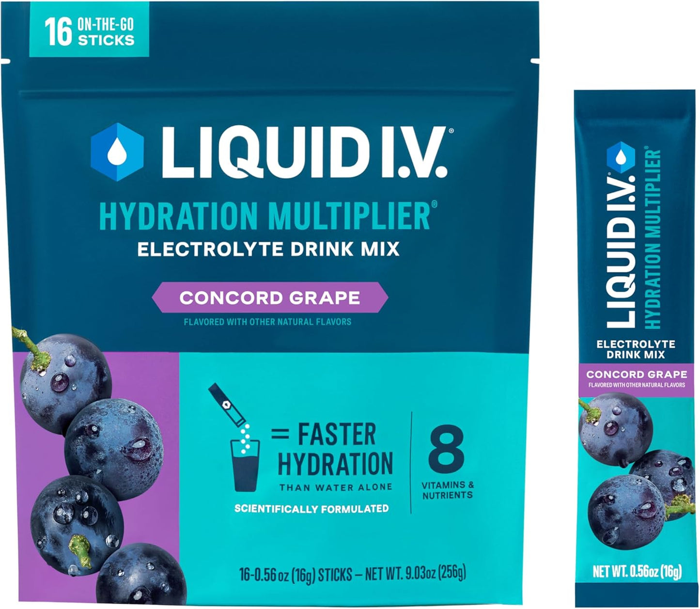 Liquid I.V. Hydration Multiplier elektrolitų gėrimo milteliai, hidratacijos palaikymui, 16 vienkartinių pakelių