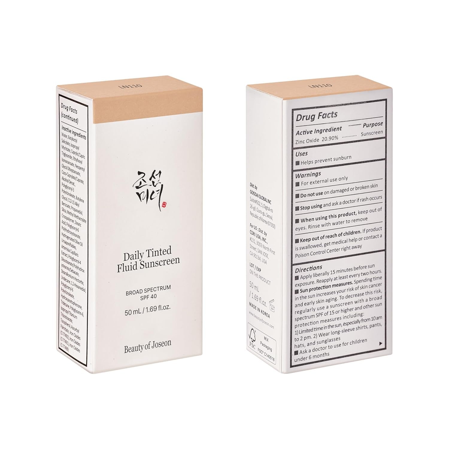 Beauty of Joseon kasdienis skystas veido kremas nuo saulės su spalva, plataus spektro SPF 40, 50 ml